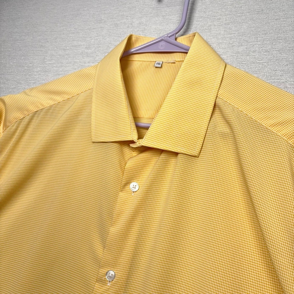 State & Liberty Shirt Mens 2XL Yellow Long Sleeve Button Mini Gingham Stretch